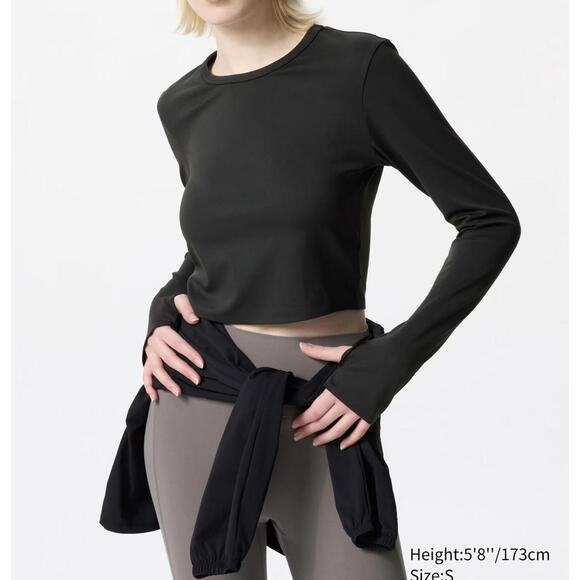 Uniqlo AIRism Soft Cropped T-Shirt Black S - Picture 1 of 1